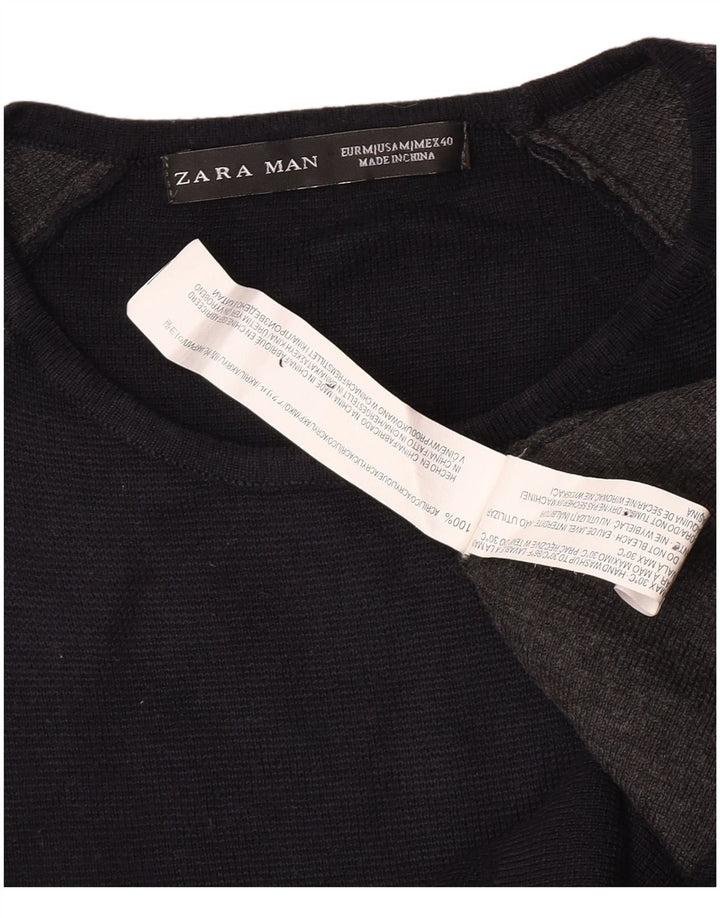 Мужской топ Zara с длинным рукавом, средний, темно-синий, акрил с цветными блоками