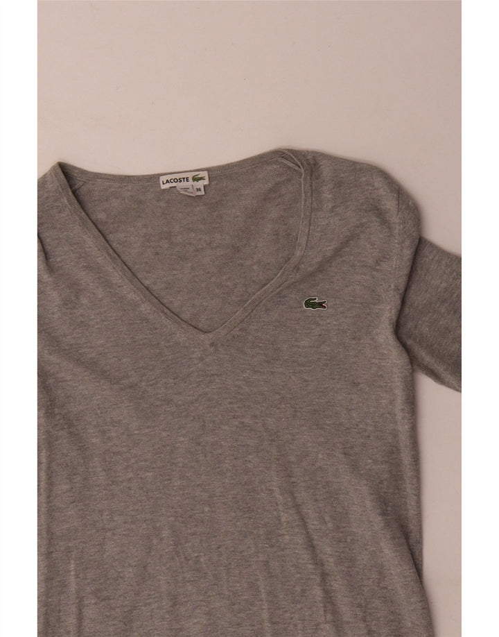 Женский джемпер с v-образным вырезом Lacoste, размер 36, маленький серый хлопок с крапинками