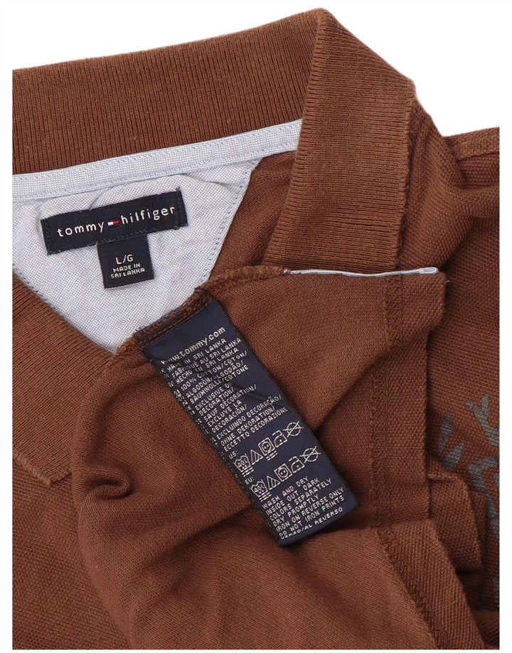 Мужская рубашка-поло с рисунком Tommy Hilfiger, большой размер, коричневый хлопок