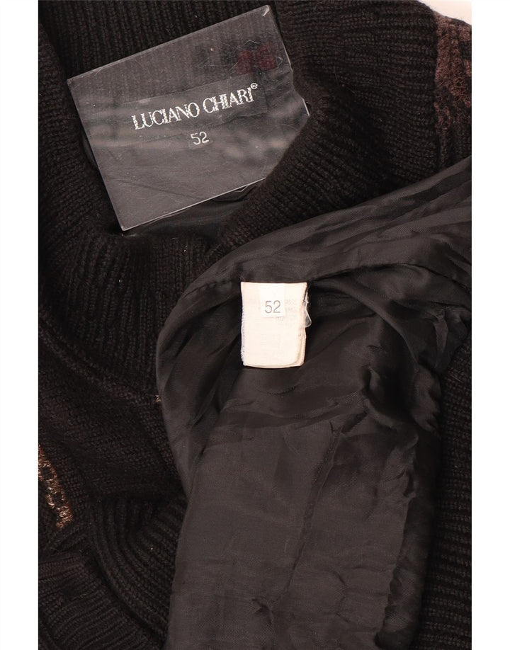 LUCIANO CHIARI Мужской кардиган-свитер IT 52, большой черный, шерсть с геометрическим узором