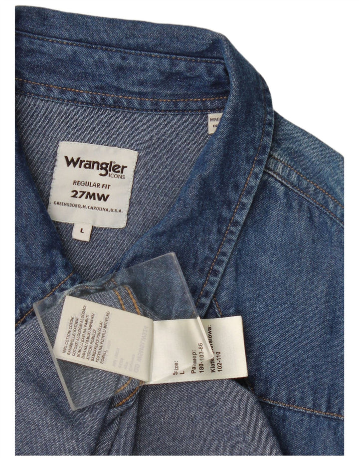 Мужская джинсовая рубашка стандартного кроя Wrangler, большая синяя хлопковая рубашка