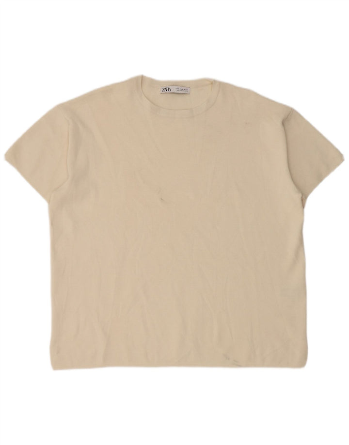 Женская футболка оверсайз Zara Top UK 14 Medium Off White из вискозы