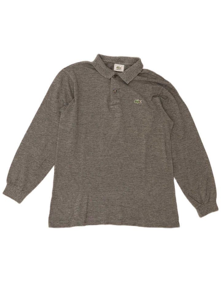 Мужская рубашка-поло с длинным рукавом Lacoste, размер 4, средний серый хлопок с крапинками