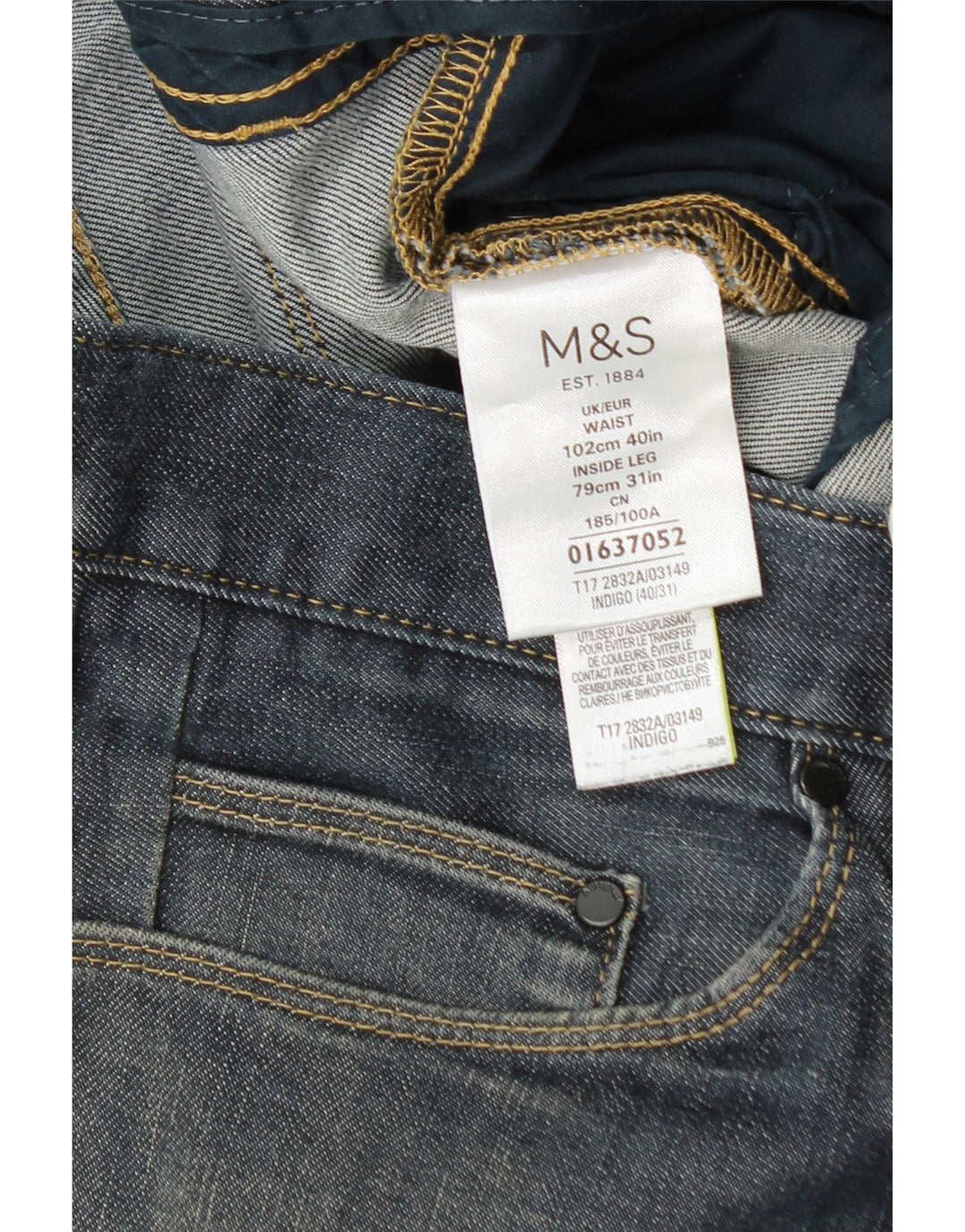 Мужские прямые джинсы Marks & Spencer W40 L27 темно-синие, хлопок