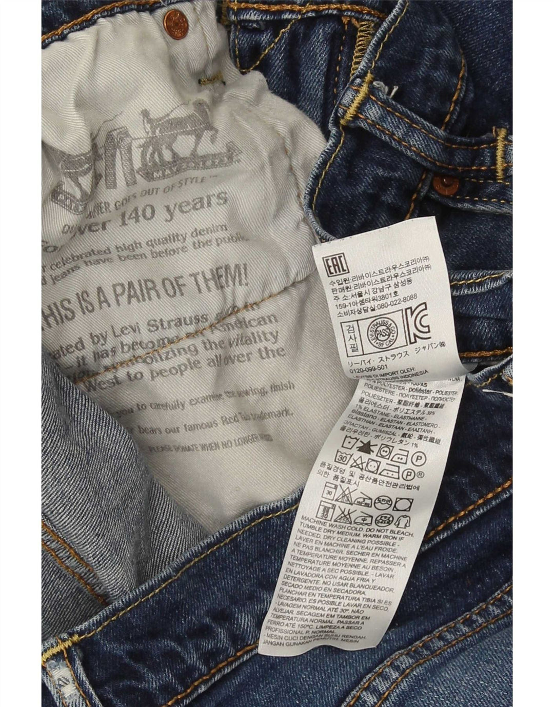 Женские потертые прямые джинсы Levi's W33 L32, синий хлопок