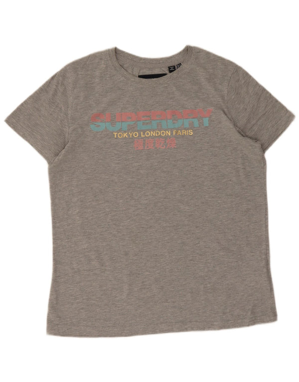 Женская футболка с рисунком Superdry Top UK 14, большой серый хлопок