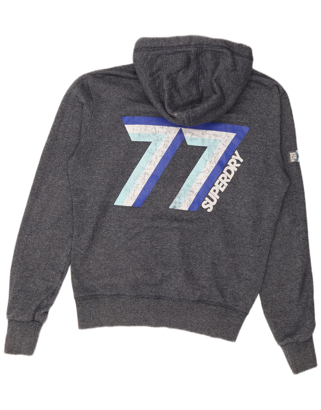 SUPERDRY Мужской свитер с капюшоном и молнией с графическим рисунком, средний темно-синий, хлопок