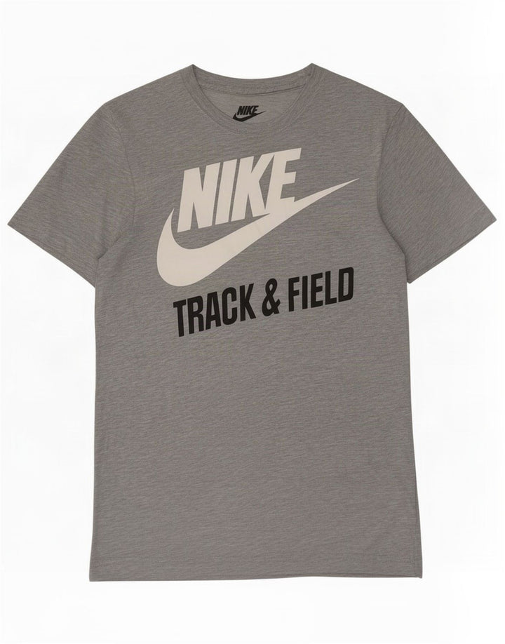 Мужская футболка узкого кроя Nike с графическим рисунком, верх из полиэстера среднего серого цвета с крапинками