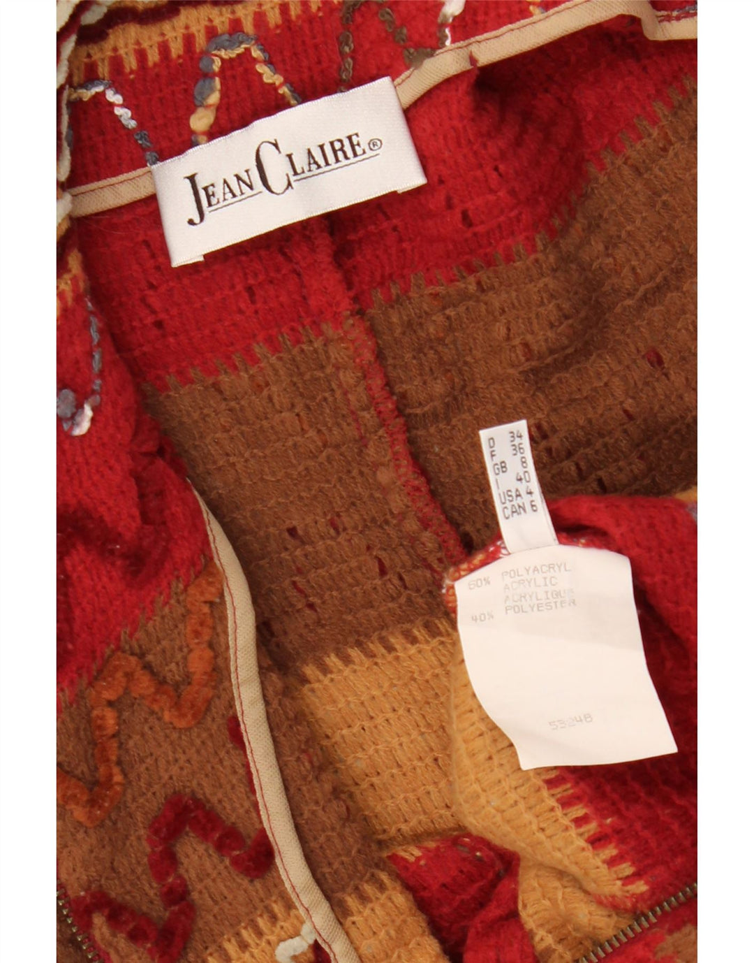 JEAN CLAIRE Женский кардиган-свитер UK 8, маленький акрил в красную полоску