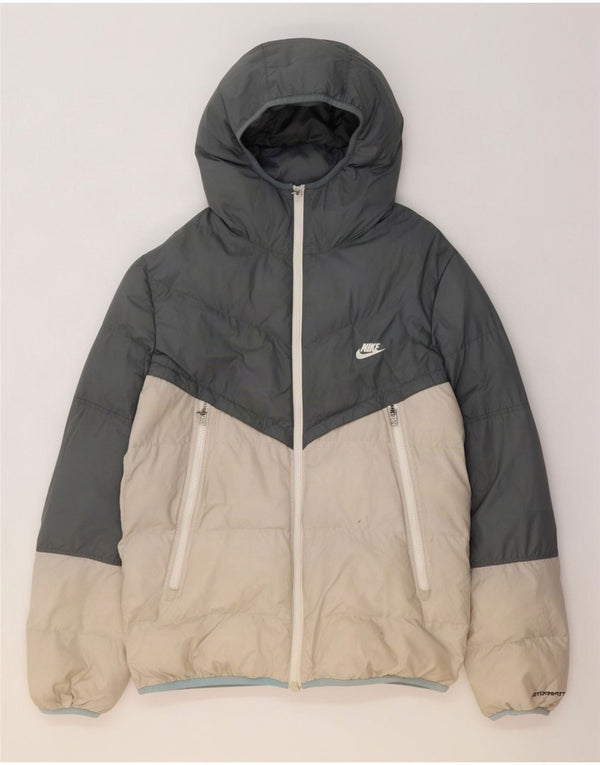 Мужская утепленная куртка с капюшоном Nike Storm-Fit UK 38, средний серый цвет с цветными блоками