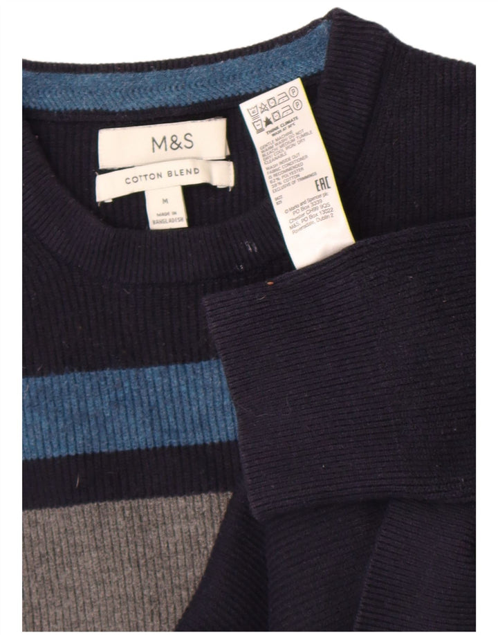 Мужской джемпер с круглым вырезом Marks & Spencer, средний темно-синий, с цветными блоками