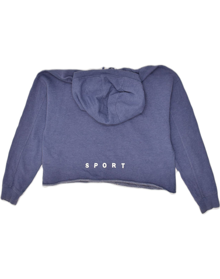 DKNY Womens Crop Graphic Hoodie Jumper UK 8 Small Blue Cotton | Vintage Dkny | Thrift | Second-Hand Dkny | Used Clothing | Messina Hembry 