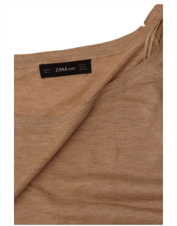 Женский свободный джемпер с вырезом «лодочка» Zara UK 14, средний бежевый
