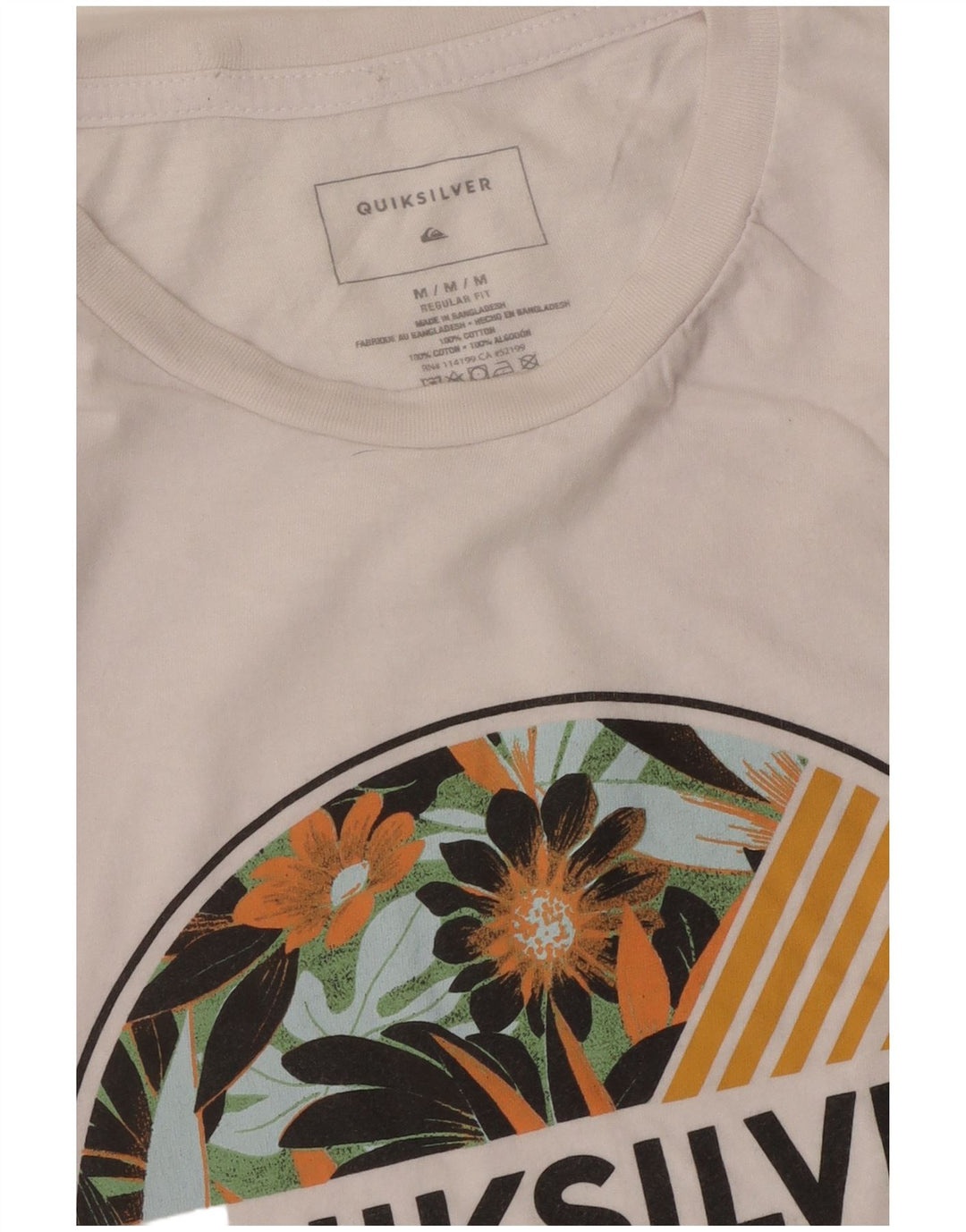Женская футболка обычного кроя Quiksilver с рисунком, топ UK 14, средний размер, белый хлопок