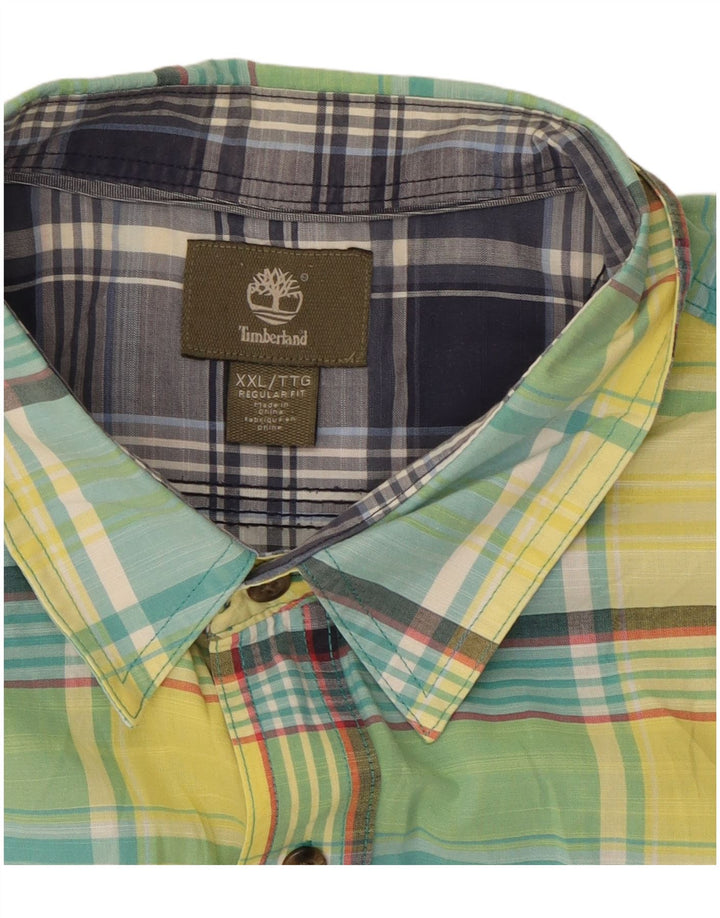Мужская рубашка стандартного кроя Timberland с коротким рукавом 2XL, зеленая клетка, хлопок
