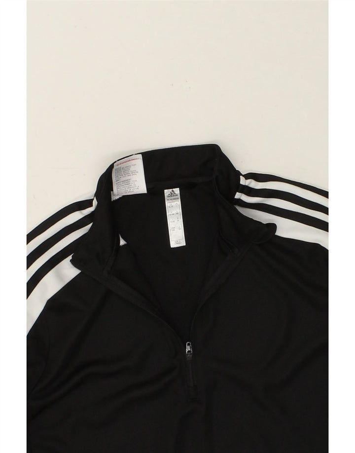 ADIDAS Boys Zip Neck Pullover Tracksuit Top 13-14 Years Black Polyester Vintage Adidas and Second-Hand Adidas from Messina Hembry 