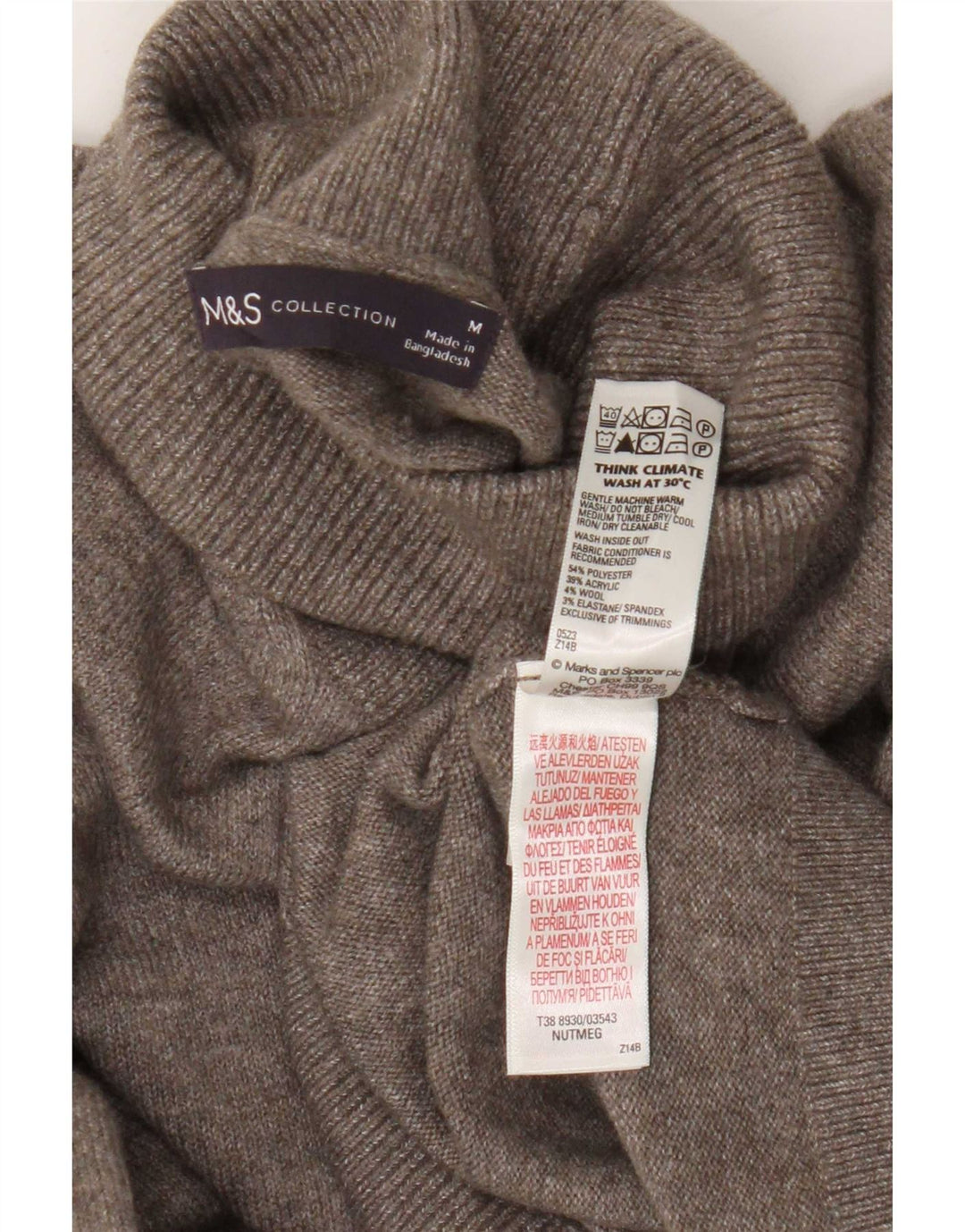 Мужской джемпер с высоким воротником Marks & Spencer, средний коричневый полиэстер