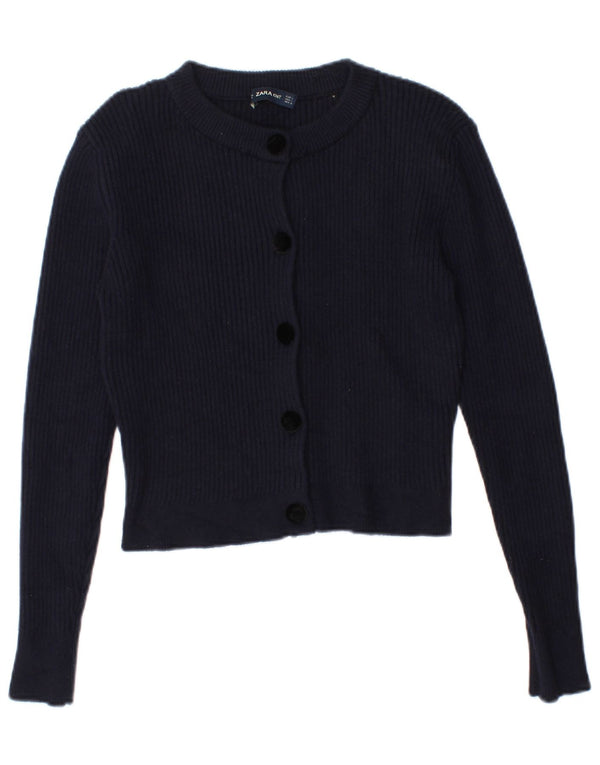 Zara Womens Crop Cardigan Sweater UK 14 Large Navy Blue Acrylic