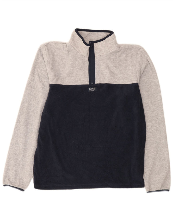 Мужской флисовый джемпер Jack & Jones с воротником на молнии, средний серый, полиэстер с цветными блоками