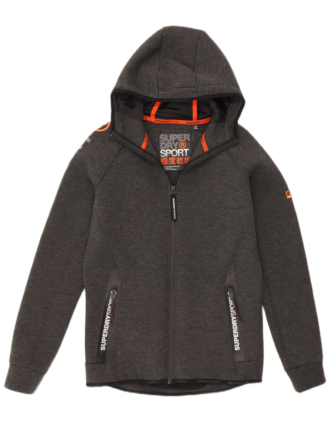 Мужской свитер с капюшоном на молнии с графическим рисунком Superdry, маленький серый полиэстер