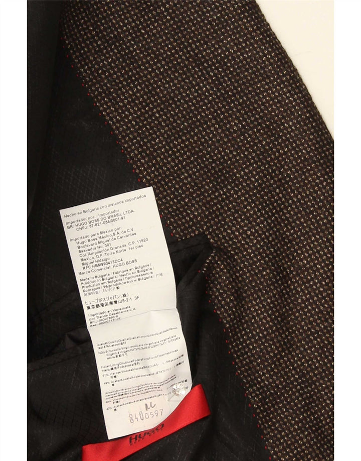 Мужской пиджак Hugo Boss с 2 пуговицами США 44 2XL Коричневый шерстяной пятнистый цвет