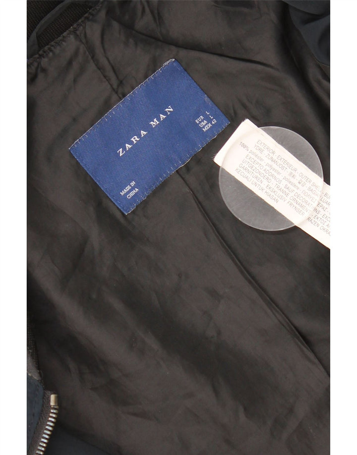 Мужская куртка-бомбер Zara UK 40, большая темно-синяя, полиэстер