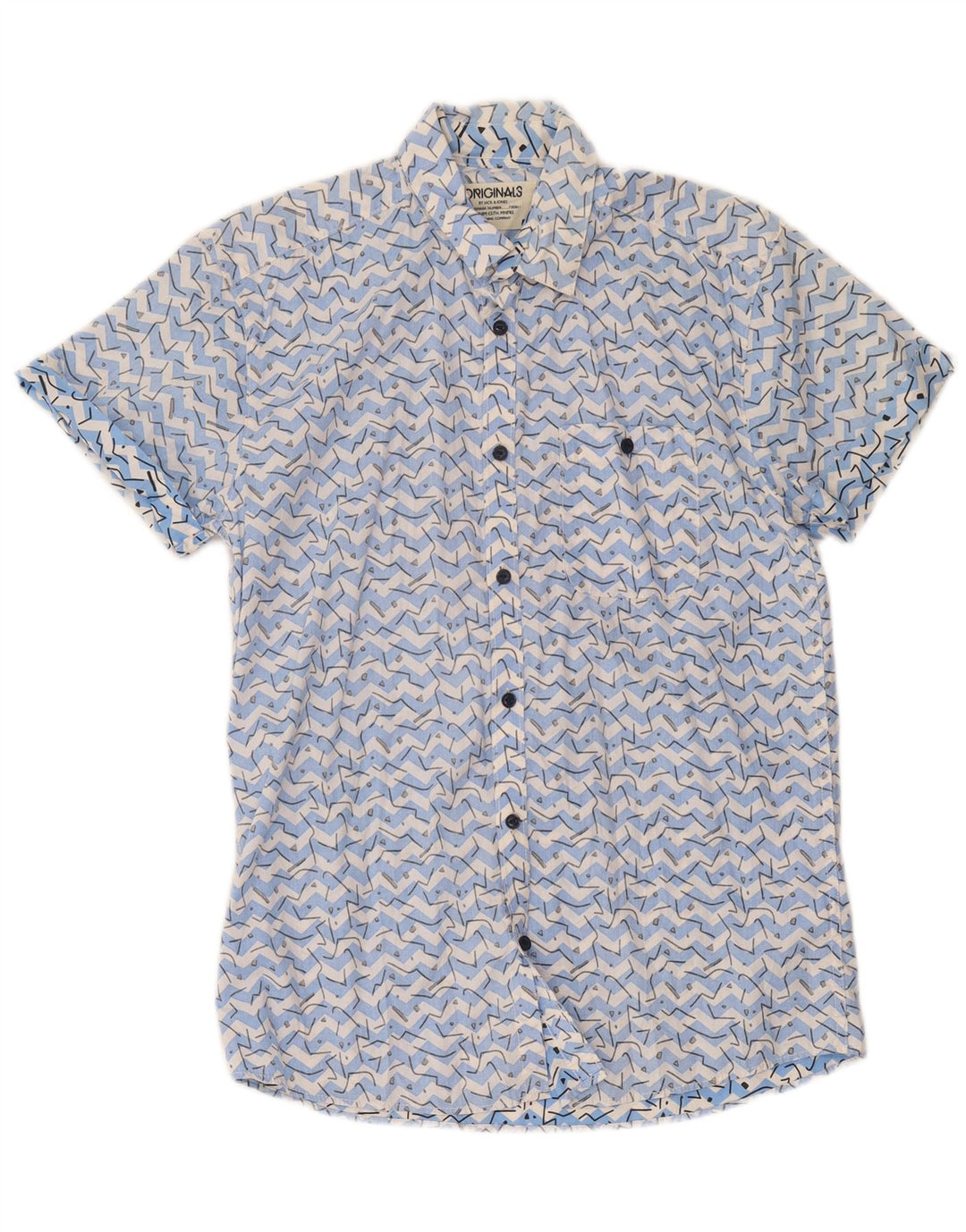 Мужская рубашка с коротким рукавом Jack & Jones, хлопок среднего синего цвета с геометрическим рисунком