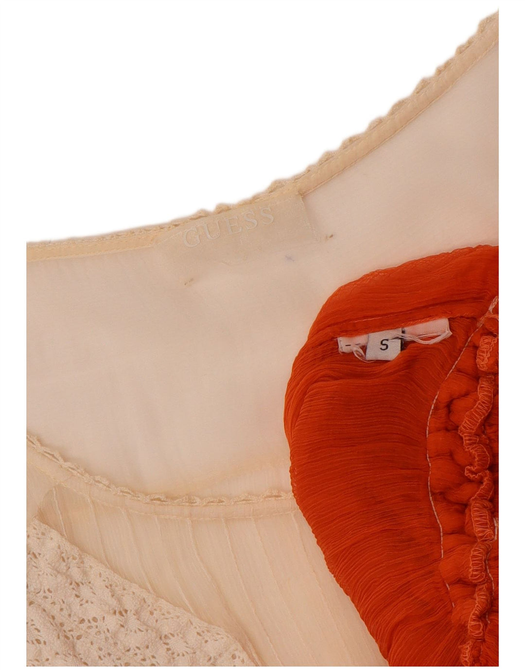 GUESS Женская прозрачная блузка Top UK 10, маленький красный цветной блок