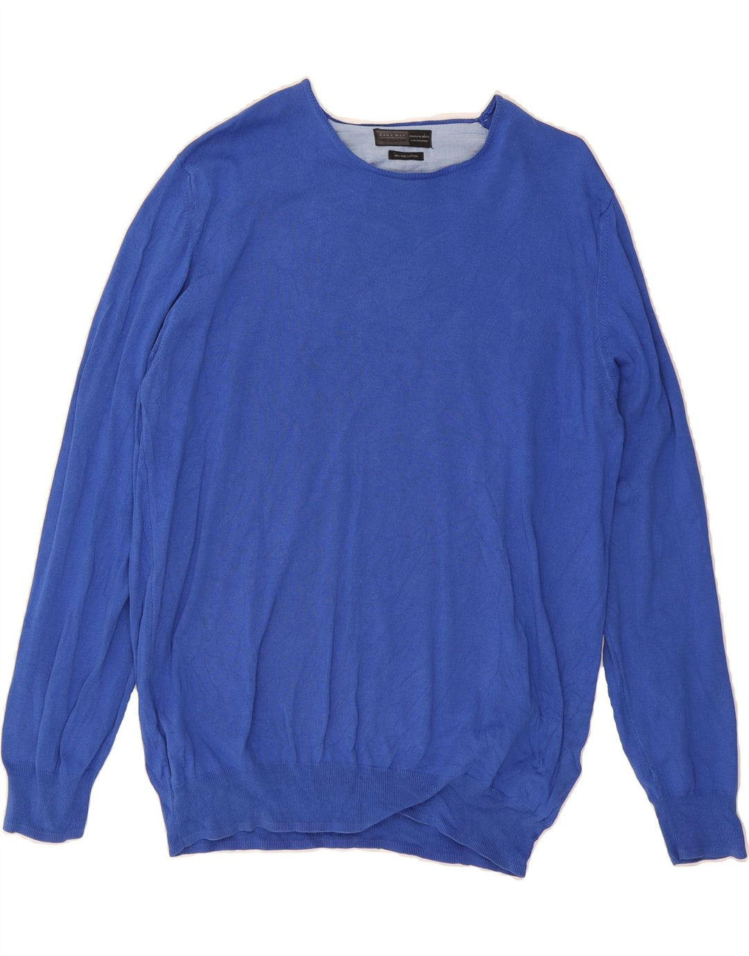 ZARA Mens Crew Neck Jumper Sweater XL Blue Cotton Vintage Zara and Second-Hand Zara from Messina Hembry 