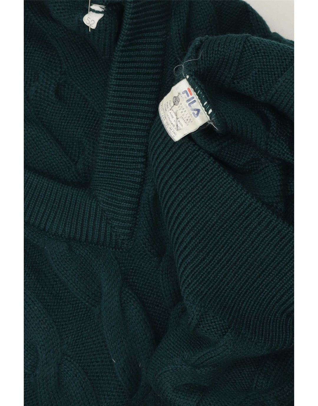 Мужской джемпер Fila с v-образным вырезом IT 52, большой зеленый из натуральной шерсти