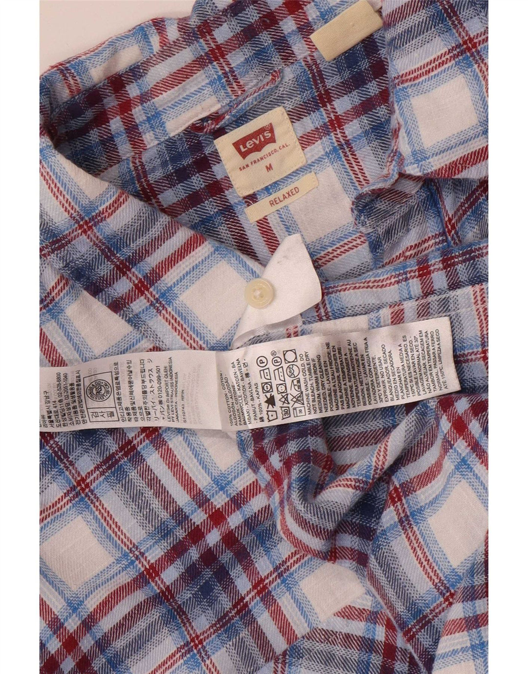 Мужская фланелевая рубашка Levi's, хлопковая синяя клетка среднего размера