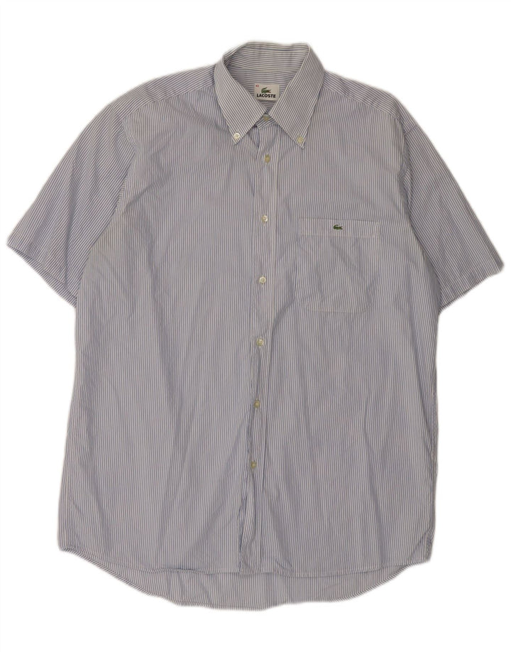 LACOSTE Мужская рубашка с коротким рукавом, размер 42, большая синяя полоска, хлопок