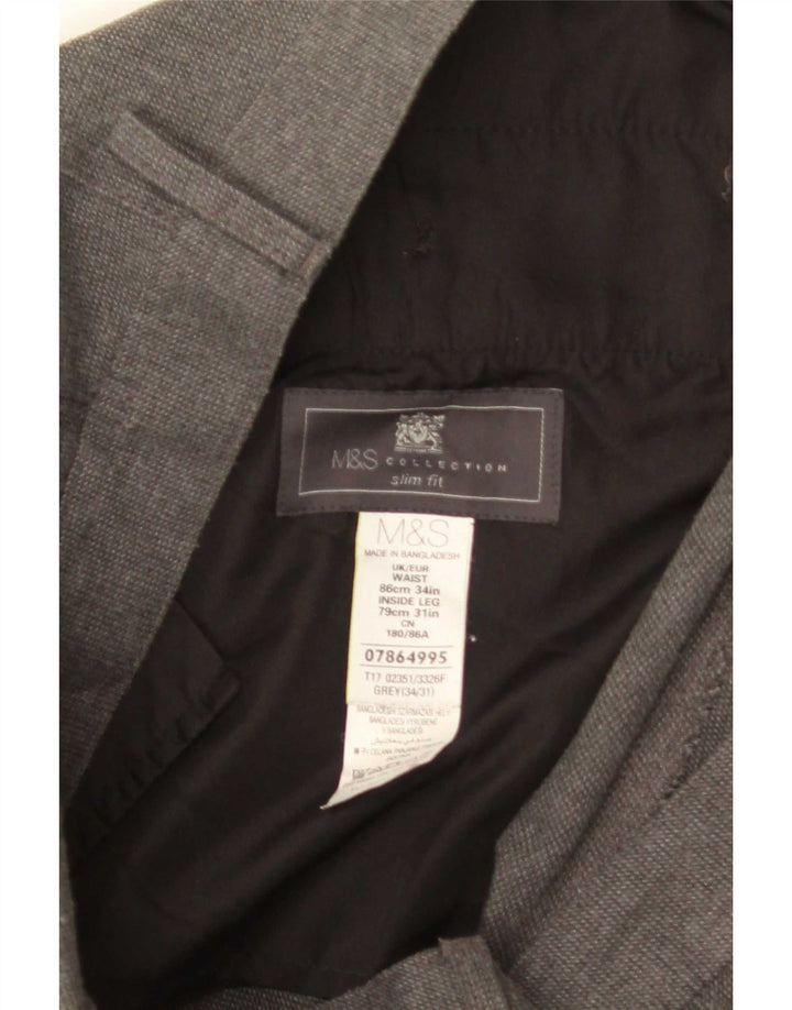 Мужские брюки узкого кроя Marks & Spencer W34 L31, серый полиэстер