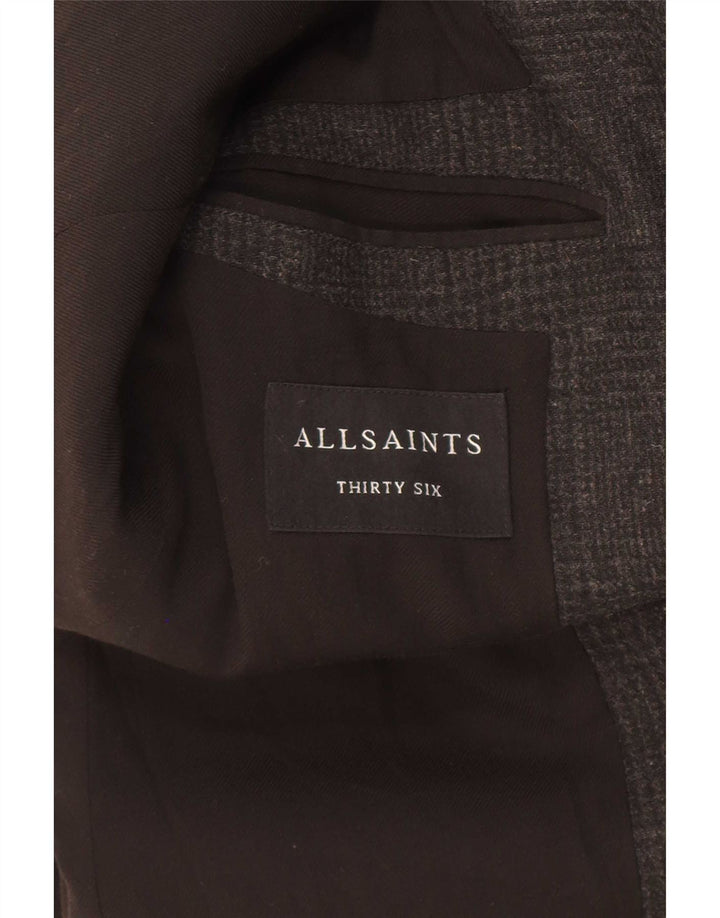 Мужское пальто All Saints UK 36, маленькое черное шерстяное с узором «гусиные лапки»