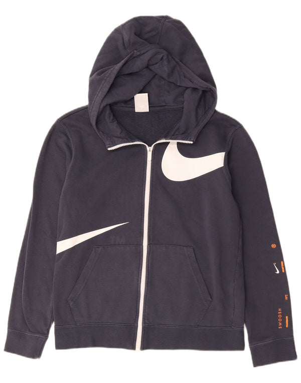 Свитер с капюшоном и молнией с рисунком Nike для мальчиков, 13–14 лет, темно-синий, хлопок, размер XL