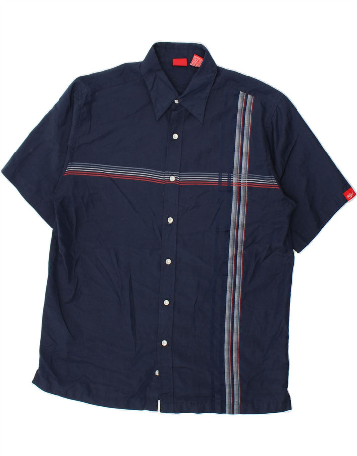 MOSSIMO Mens Short Sleeve Shirt Medium Navy Blue Striped Polyester Vintage Mossimo and Second-Hand Mossimo from Messina Hembry 