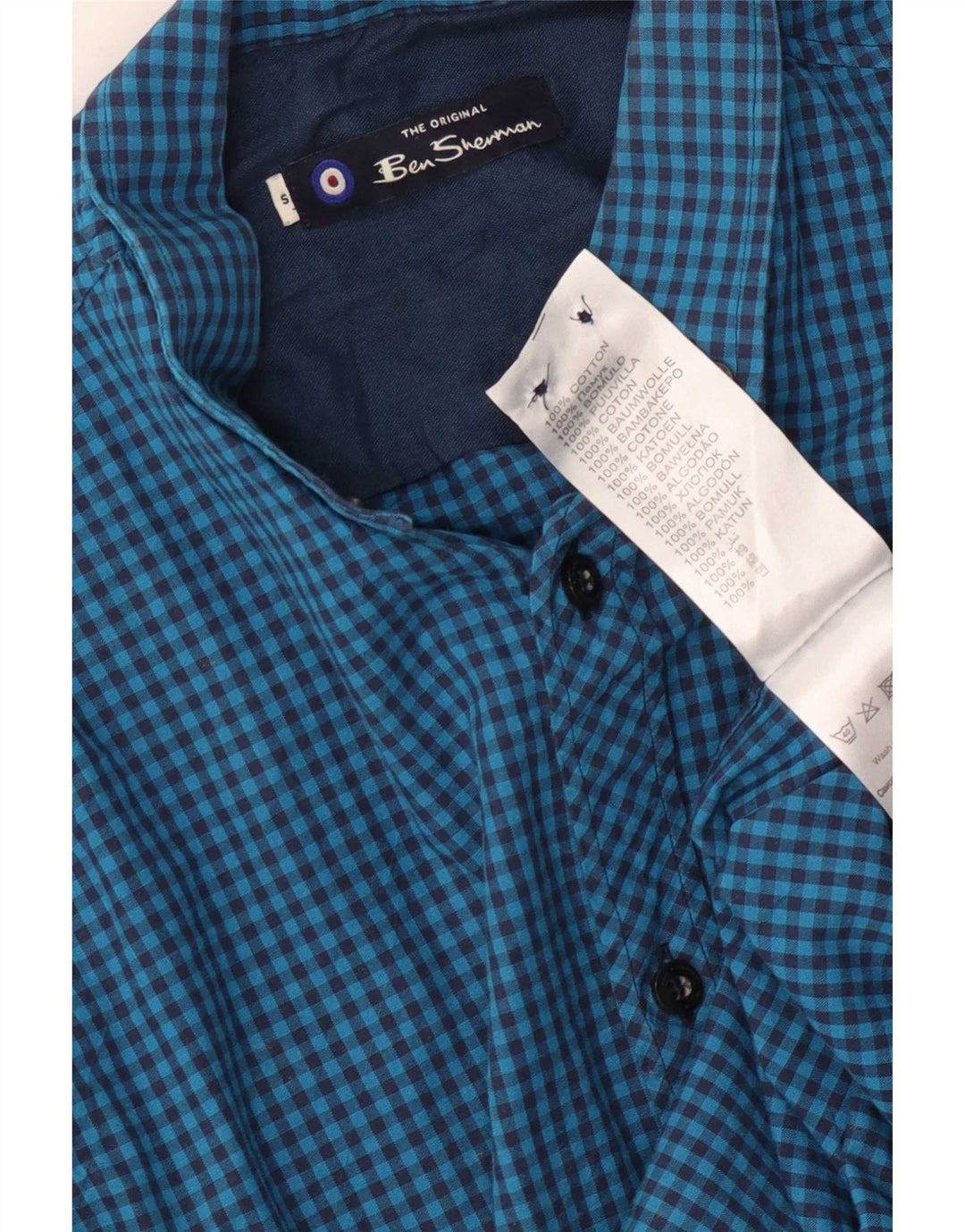 Мужская рубашка Ben Sherman, маленькая синяя, хлопок в мелкую клетку