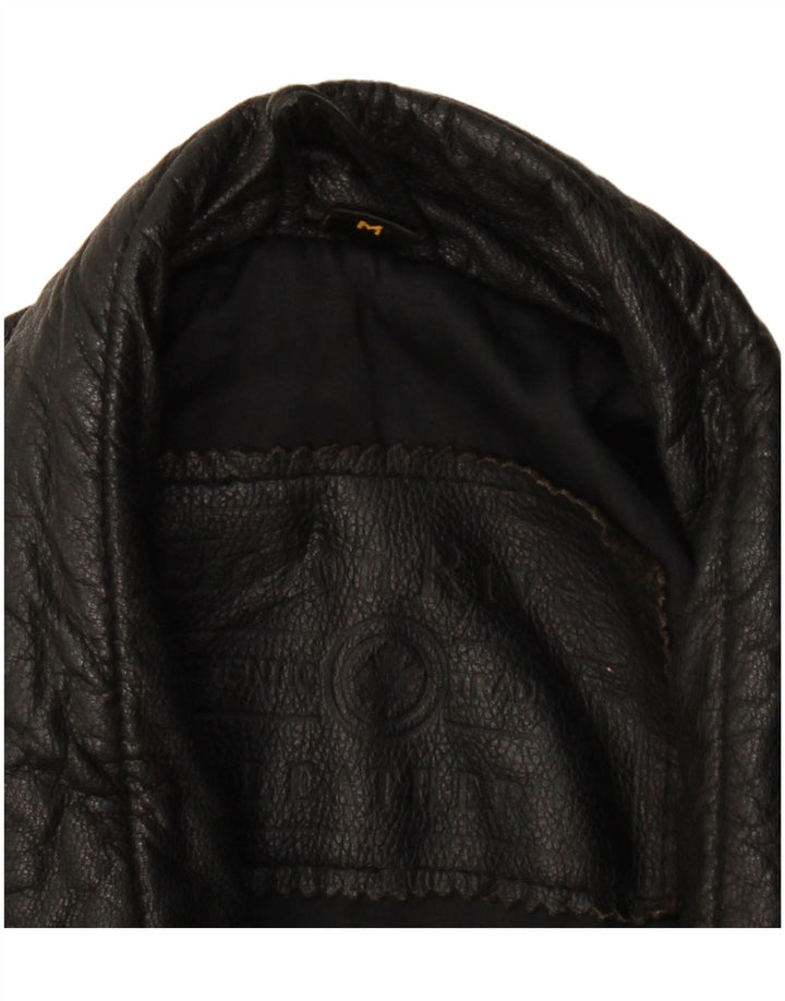 Винтажное мужское кожаное пальто UK 38, среднее черное кожаное