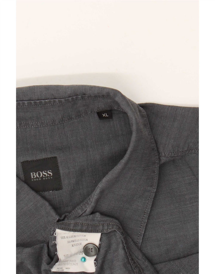 Мужская рубашка с коротким рукавом Hugo Boss XL, серая, хлопок