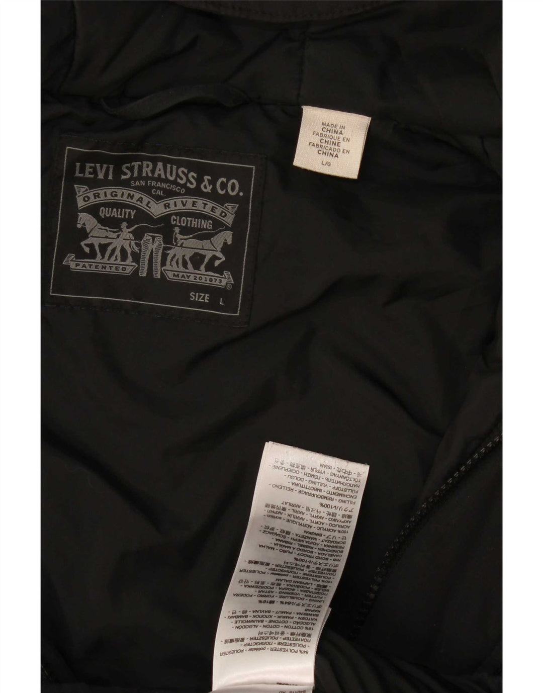 Мужская утепленная куртка Levi's с капюшоном UK 40, большая, черная, полиэстер