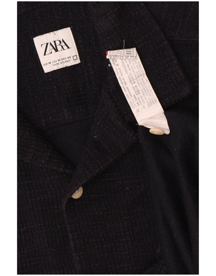 Мужская фланелевая рубашка Zara с коротким рукавом, средний темно-синий хлопок, хлопок