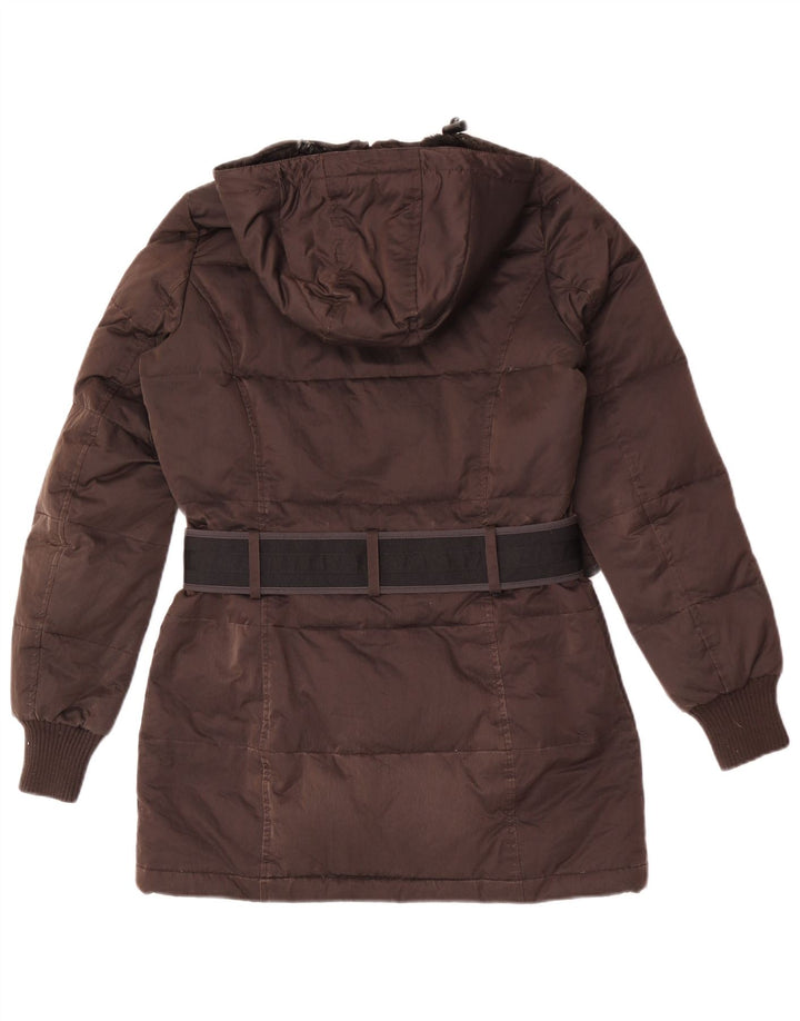 Refrigue Женская объемная стеганая куртка с капюшоном UK 6 XS Коричневый полиэстер