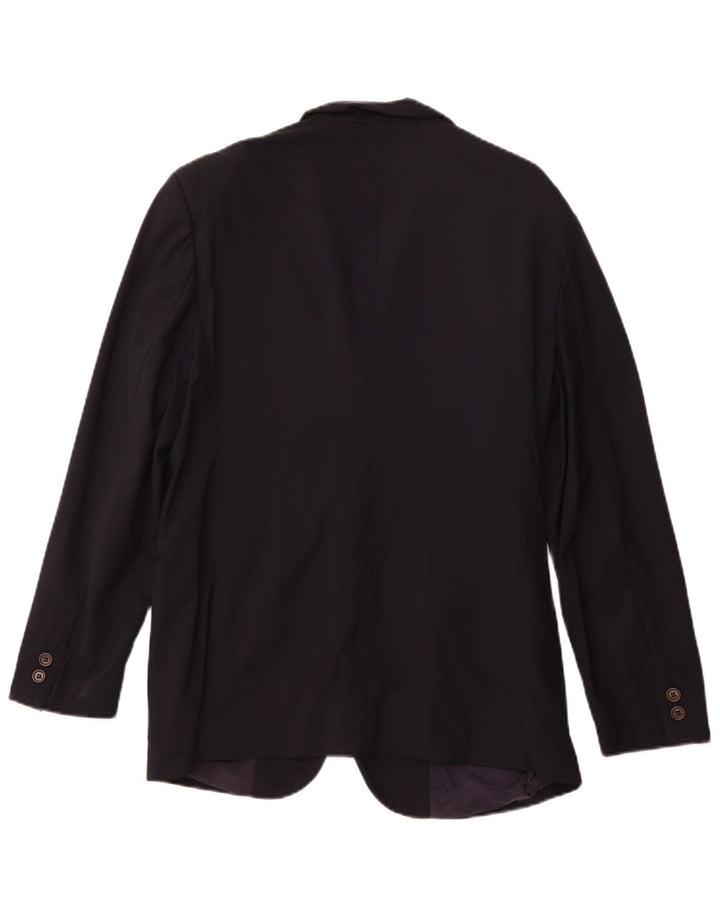 ВИНТАЖНЫЙ женский пиджак на 3 пуговицах IT 46, большой темно-синий, шерсть