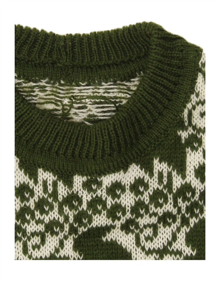 VINTAGE Mens Abstract Pattern Crew Neck Jumper Sweater Medium Green Vintage Vintage and Second-Hand Vintage from Messina Hembry 
