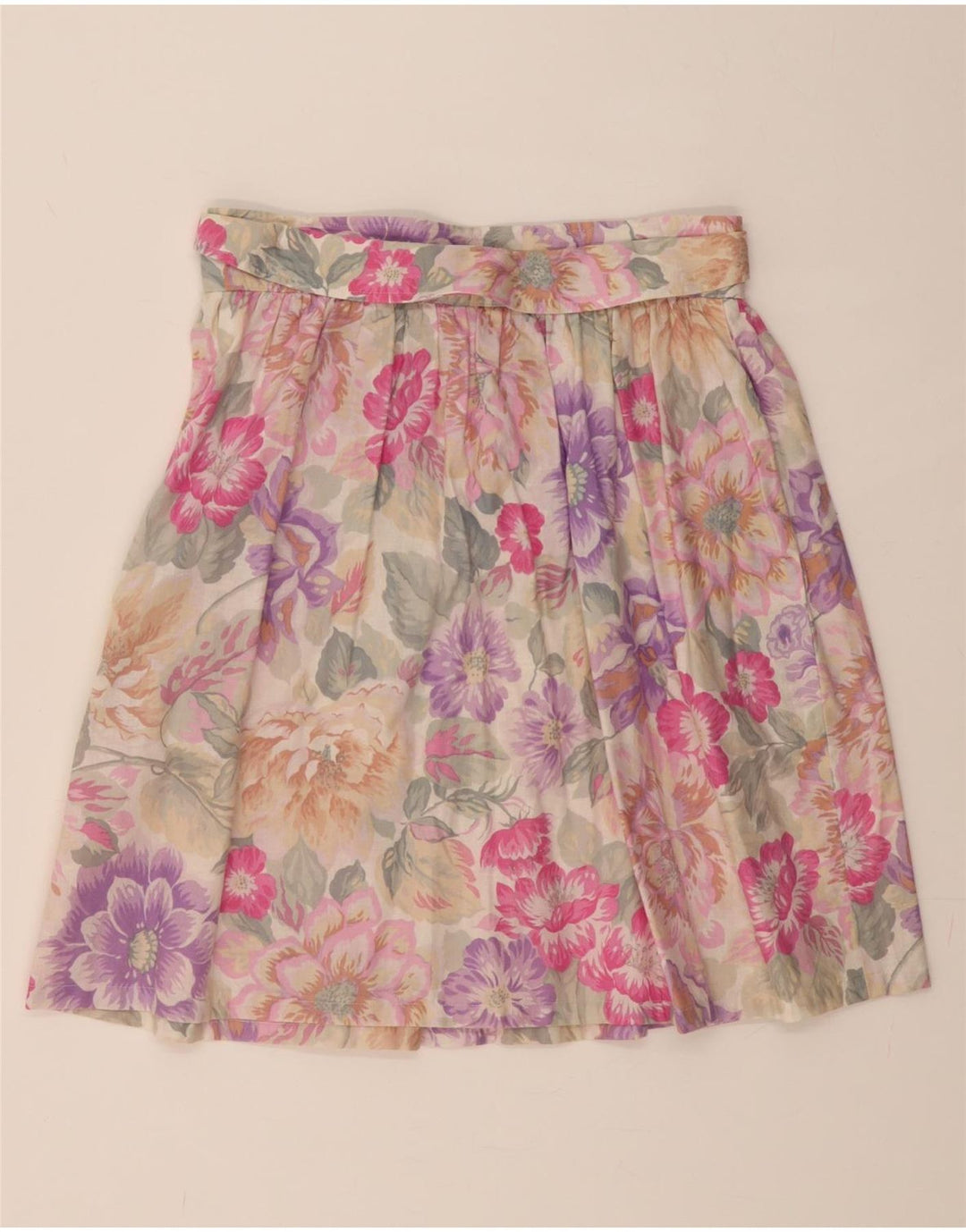 SILVIA Womens Mini Skirt UK 12 Medium W28 Pink Floral Vintage Silvia and Second-Hand Silvia from Messina Hembry 