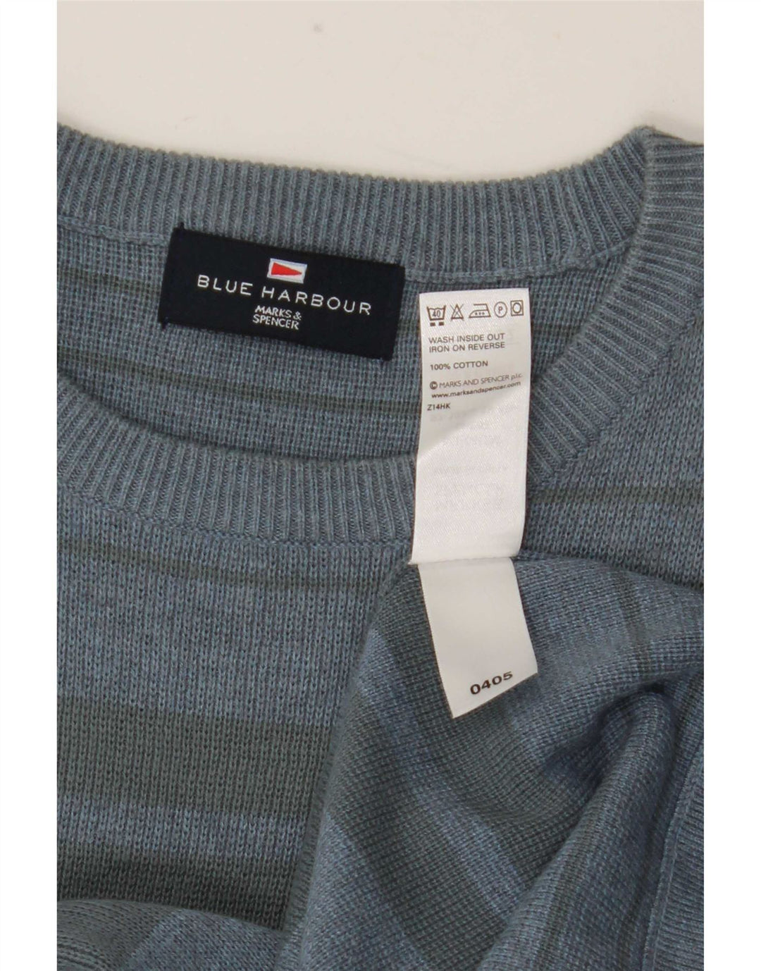 Мужской свитер с круглым вырезом Marks & Spencer Blue Harbour в среднюю полоску