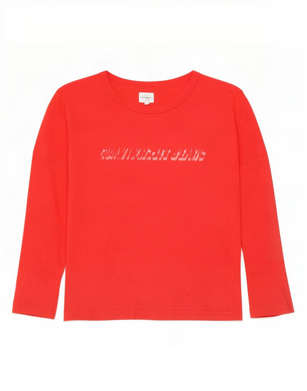 Calvin Klein Женский топ с длинными рукавами и рисунком, UK 10, маленький красный хлопок