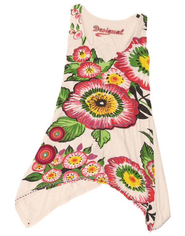 Женская асимметричная туника с рисунком Desigual UK 14, большой белый цветочный принт