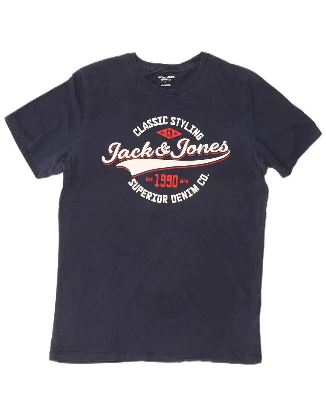 Мужская футболка с рисунком Jack & Jones, большой темно-синий хлопок