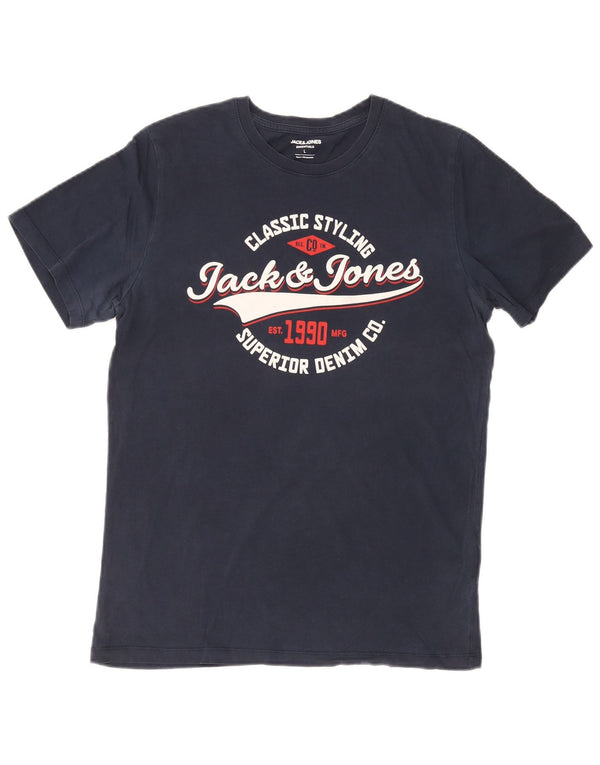 Мужская футболка с рисунком Jack & Jones, большой темно-синий хлопок